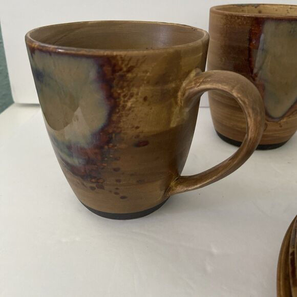 Stoneware Salad Appetizer Dessert Plates 4 With 4 Coffee Mugs Cups Sando Splash - Picture 3 of 8